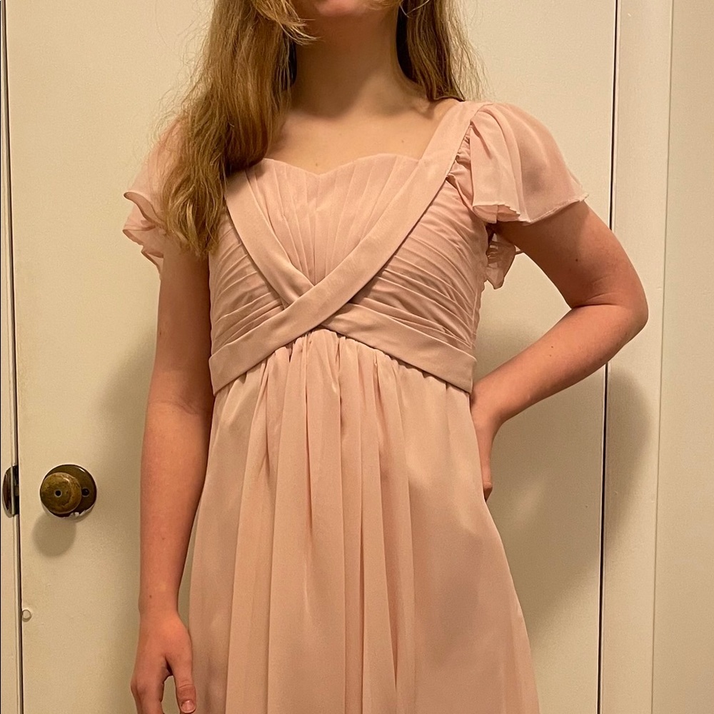Blush pink flower/girl junior bridesmaid a-line chiffon ruched dress